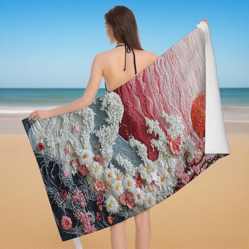 Toalla de Playa Grande 220x100cm/35x70cm, Juego de 2 Toalla Microfibra XXL de Antiarena, Toallas Playa Suave Ligera, Absorbente Secado Rápido, Beach Towel Viaje, Regalo Mujer Hombre (Paisaje) A-70