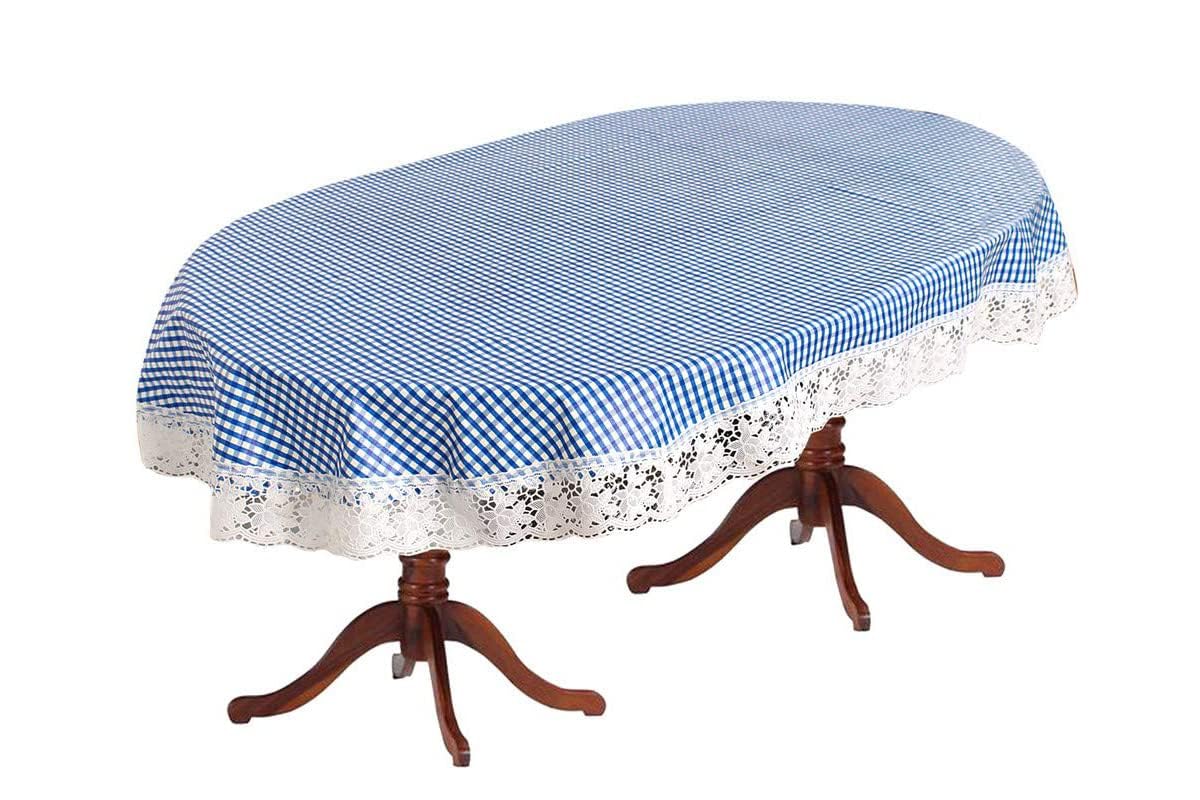 Center & Dining Table Cover Blue Color Check Printed Table Cloth with White Lace - Waterpoof & Dustproof High Qualtiy Table Cover (60x90 inch (Oval))-Table Cloth Blue 17-image-36