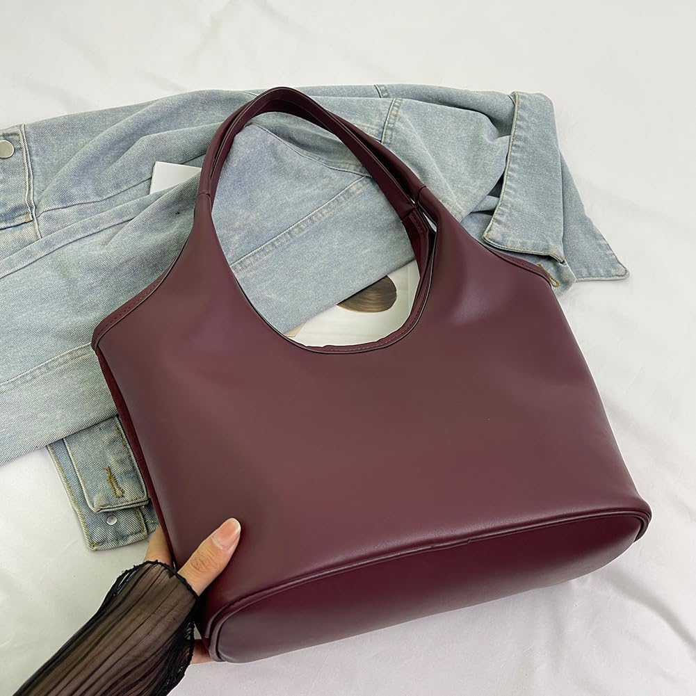 Bow Suede Tote Bag for Women - Brown Burgundy Work Hobo Handbags with Bow - Image 5