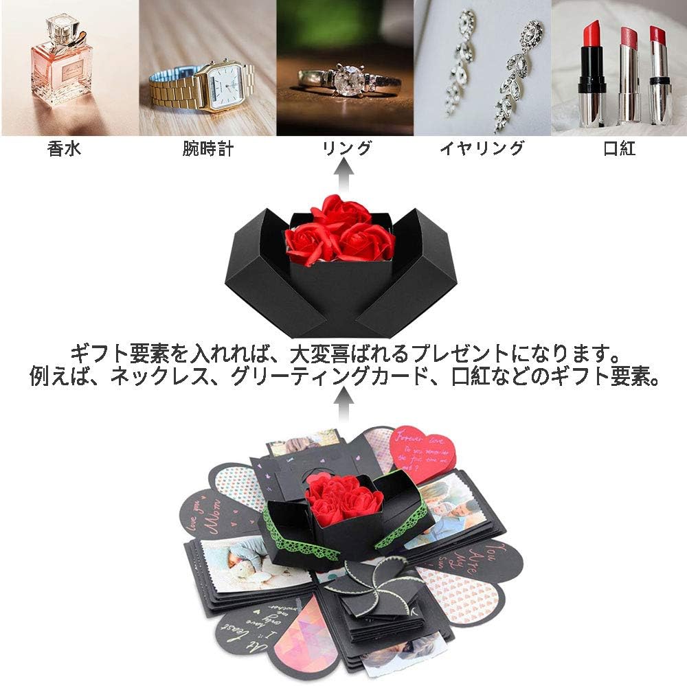 Amazon Qlg S サプライズボックス Diy ボックスアルバム アルバム 手作り 誕生日プレゼント 誕生日カード 仕掛け付き 男性 誕生日プレゼント女性 人気 記念日 結婚祝い 母の日 クリスマス プレゼント バレンタイン ギフト 写真アルバム おしゃれ かわいい 四角形