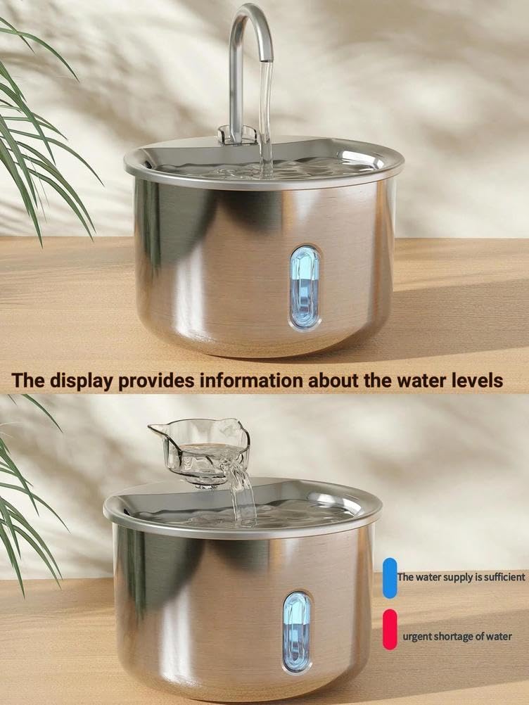 Fuente de Agua para Gatos de Acero Inoxidable con Bandeja