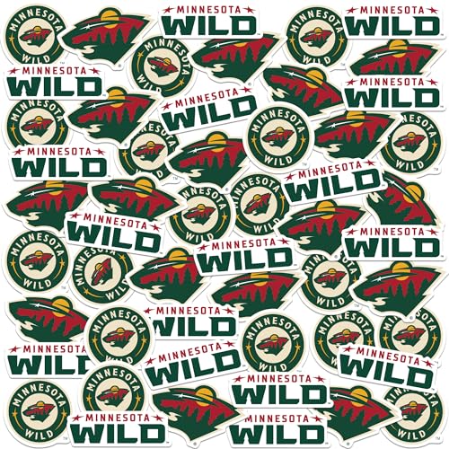 NHL Minnesota Wild Logo 50ct Vinyl Large Deluxe Stickers Variety Pack – Officially Licensed Team Emblems – Laptop, Water Bottle, Scrapbooking, Tablet, Indoor/Outdoor