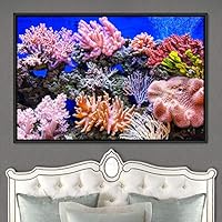 Framed Canvas Wall Art Deep Under Group Jellyfish Marine Life Multicolor Photography Realism Tropical Ultra Whimsical - 16x24 inches