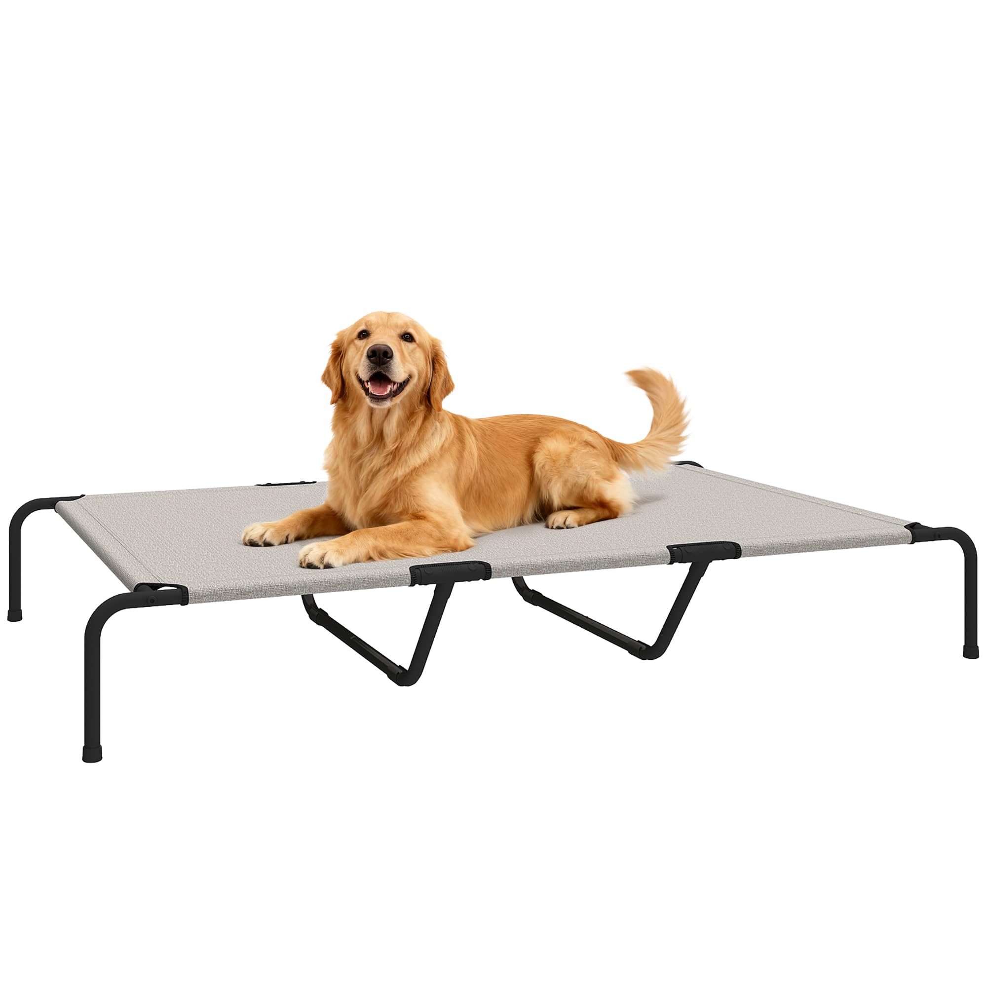PawHut Lettino per Cani Rialzato da Esterno Portatile, Beige 152x94x23 cm | Brandina per Cani di Taglia Grande, Struttura in Acciaio, Rete Traspirante, Montaggio Senza Attrezzi