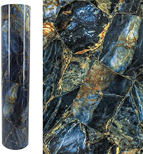 Autoadhesivo Brillante Azul oscuro Mármol Vinilo Película Muebles Etiqueta de papel de pared Papel tapiz Mural para paredes de cocina Backsplash Table Cabinets Decal 40CMX3M
