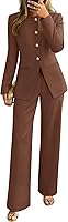 ZESICA Women's Spring 2026 Two-Piece Blazer Set: Long Sleeve Jacket & High-Waist Wide Leg Pants for Casual Business Outfits