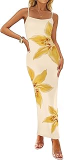 Women’s Summer Bodycon Maxi Dresses 2025 Floral Spaghetti Strap Square Neck Sleeveless Boho Beach Long Dresses - Buy now
