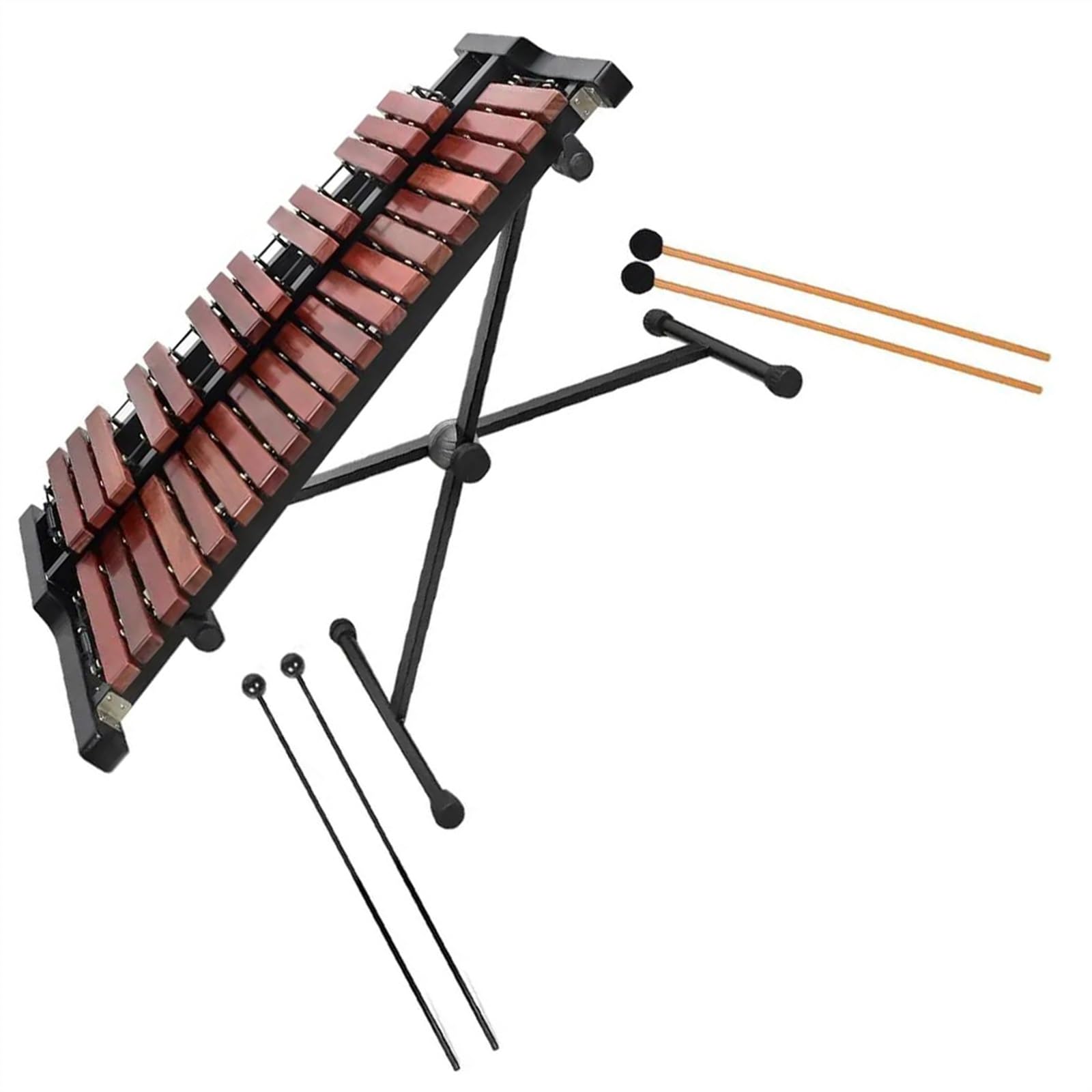 Hermoso instrumento de percusión Glockenspiel de madera de 32 notas con mazos y soporte ajustable Kit De Glockenspiel Profesional