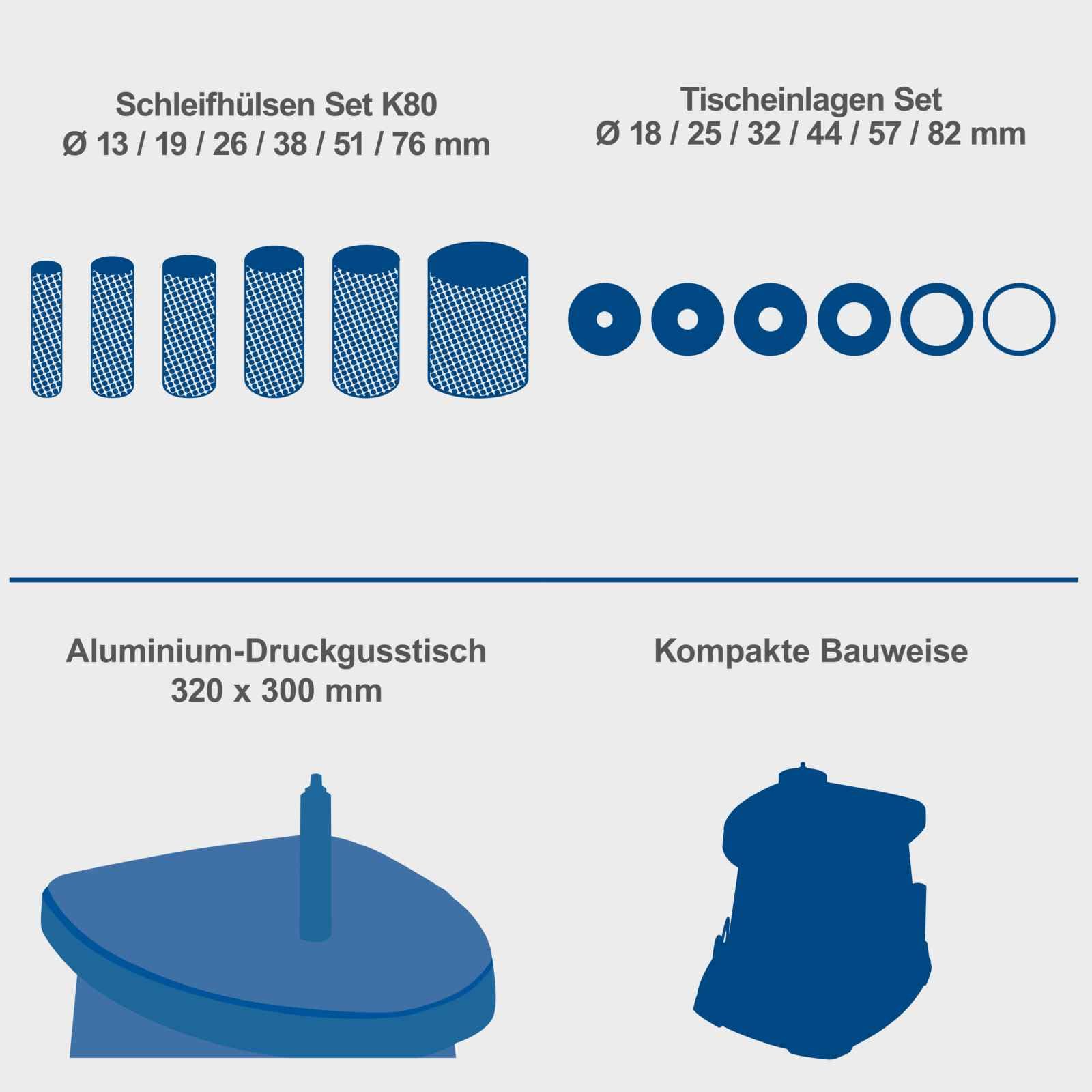 Scheppach Oszillierender Spindelschleifer OSM100 Spindelschleifmaschine mit 6 Schleifhülsen, Walzen & Tischeinlagen | Leistung 450W | Hub 16mm | SpindelØ 12,7mm | Schleifhöhe 98mm | Frequenz 58 min-1