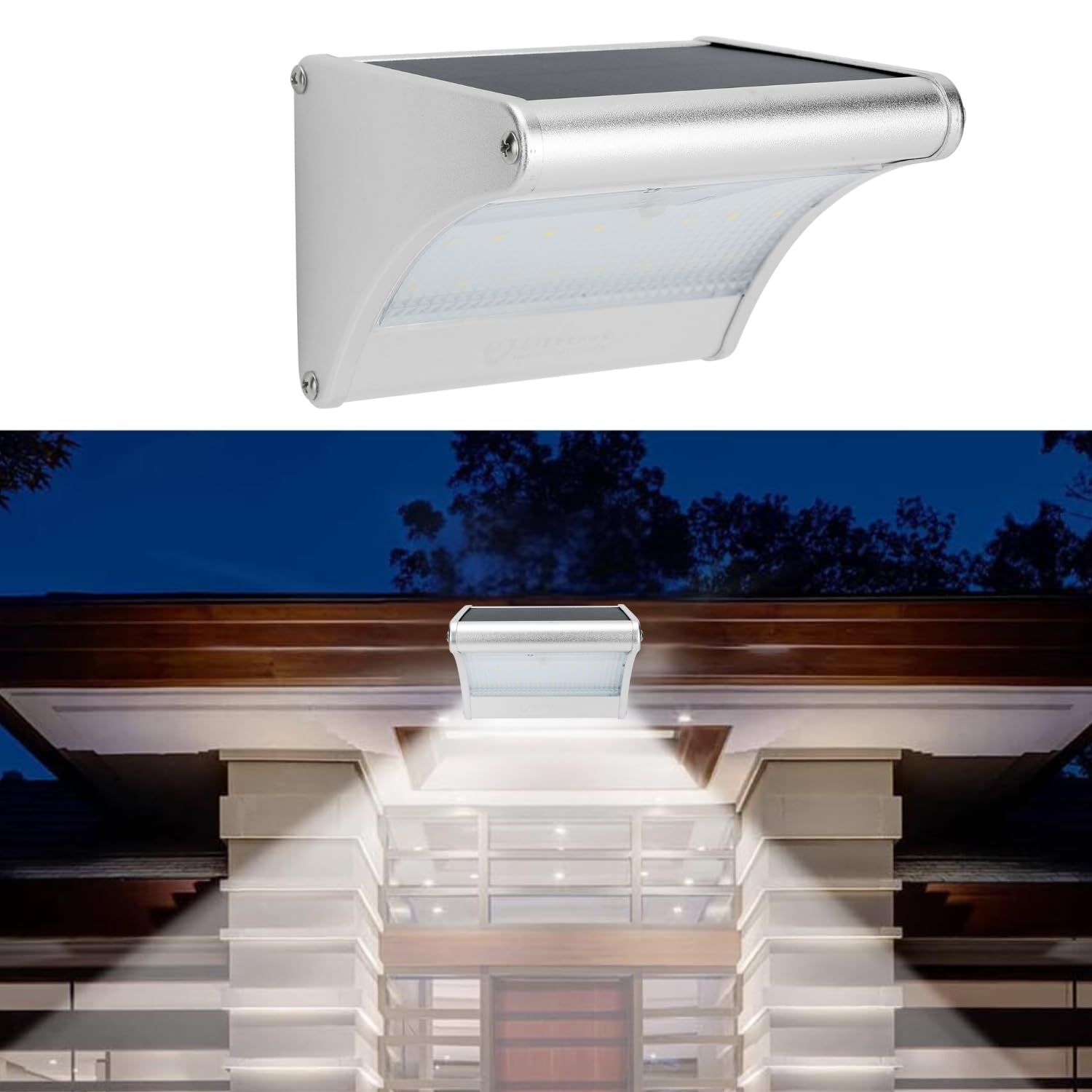 LITVERSE Solar Powered Outdoor Motion Sensor Wall Light, 24 LED, 3 Modes,IP65 Waterproof, Flood Light for Yard, Garden, Pathway, Landscape Lighting, Aluminium Body - Cool White