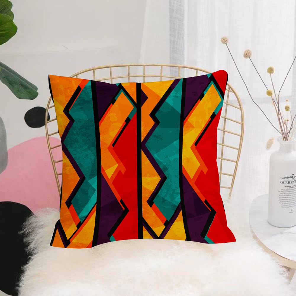 Hyosxw Modern,Geometric Modern Art Ethnic Design Wi - A1 Cushion Cover,Throw Pillow Case Home Decorative For Living Room Bedroom Sofa Chair 18X18 Inch,Modern,Geometric Modern Art Ethnic Design With Black Bold Zig Zag Borders Patte,Pillowcase 45X45cm