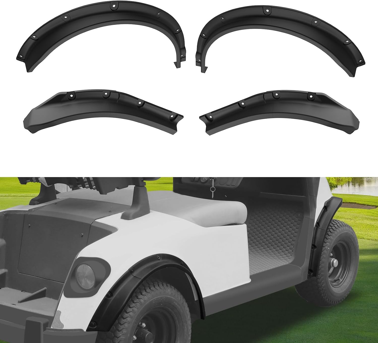 Front and Rear Fender Flares for EZGO RXV Valor 2025, Combined Mud Flaps Guards for E-Z-GO RXV Golf Cart Accessories, Standard and Unmodified Golf Carts Body Only, 4PCS