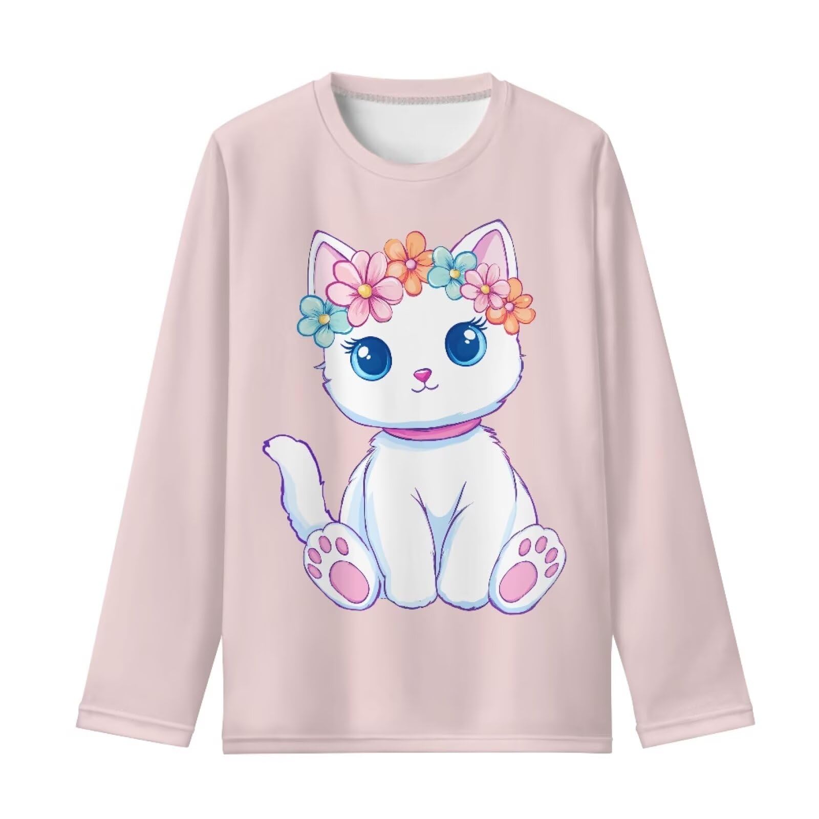 Girls Long Sleeve Shirt with Cute Graphic Casual Pullover Tops 3-16Y