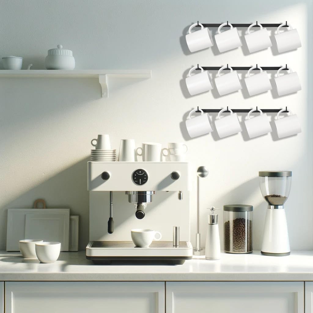 Mug Holder Wall Mount Mug Rack 3 Pcs Coffee Cup Hook Organizer for 12 Mugs