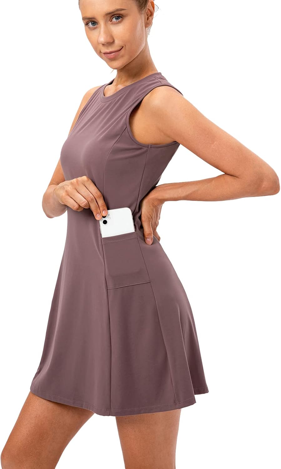 Women's Sleeveless Exercise Tennis Dress Breathable Golf Workout Athletic Dresses with Undershorts & Pockets