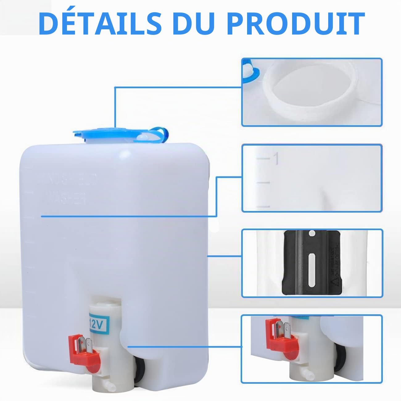 Kit de Pompe de Lave-glace Universel 12V Réservoir Pour Voiture Bateau | Avec Tuyau, Câbles Électriques Et Accessoires De Montage Inclus