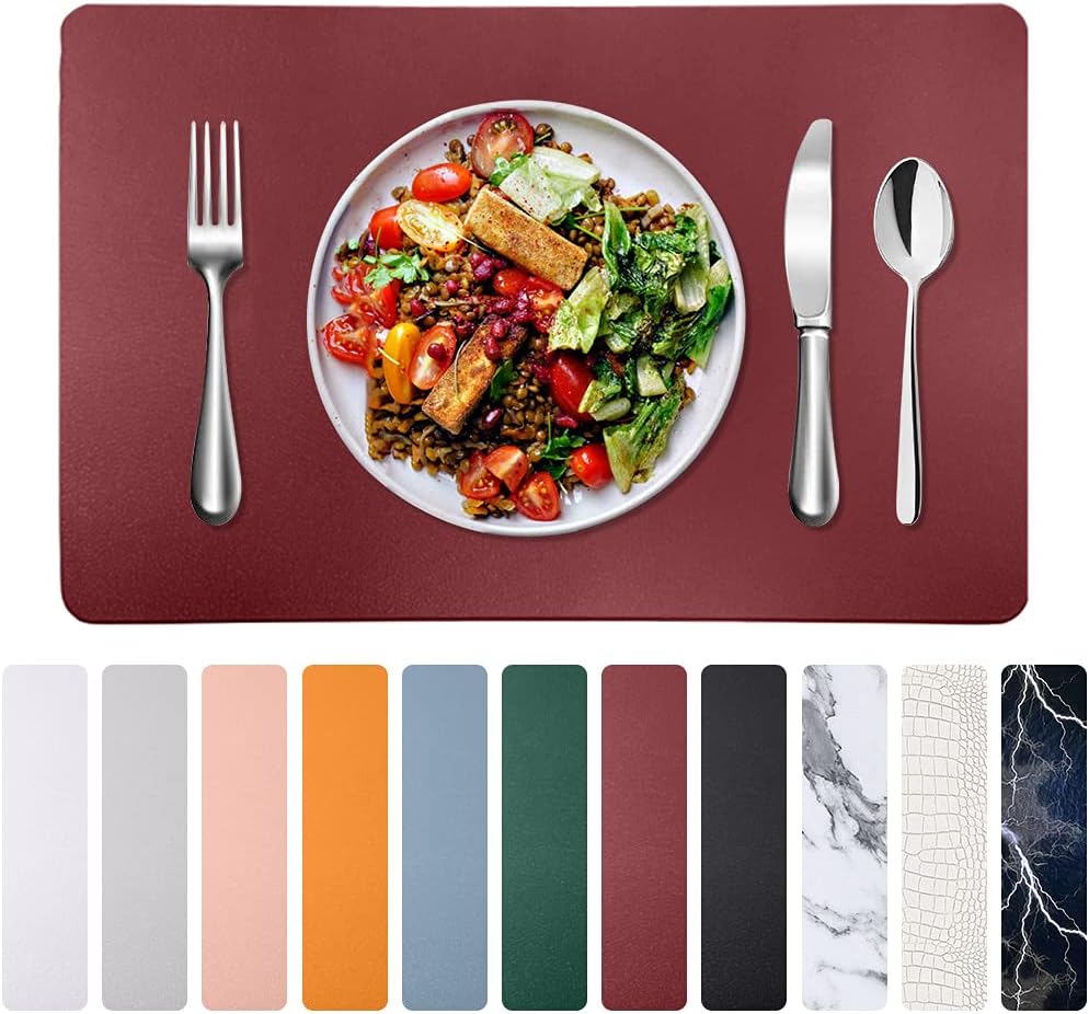 Herda Wine Red Placemats Burgundy Christmas Leather Placemats Set 4 Heat Resistant Holiday Place Mats Set Indoor Wipeable Waterproof Dinner Table Decor Mats for Wood Patio Slide Proof Gifts Set