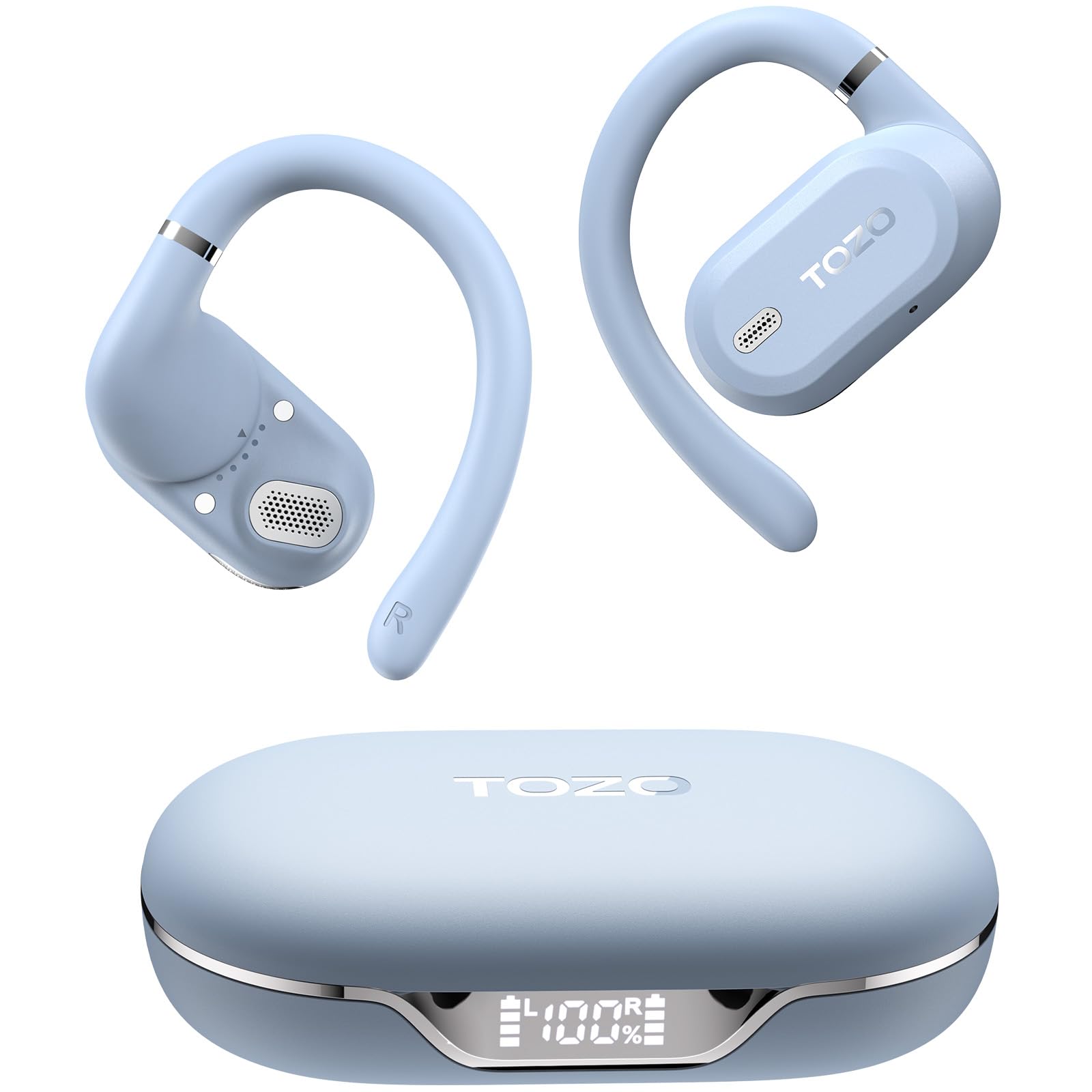 TOZO OpenWear Open Ear Earbuds, AI Translation Real Time 145+ Languages | 60H Translator Ear Buds Audifonos Traductores Inglés Español, Comfort,