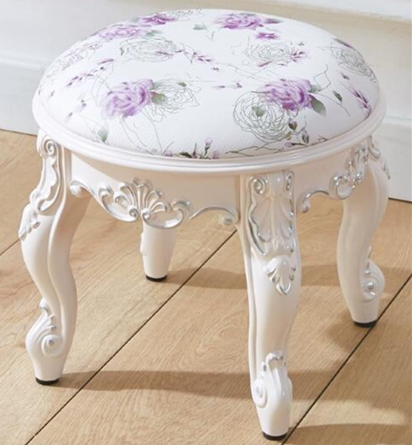 Tabouret rond en velours plissé avec pieds dorés pour coiffeuse de chambre
