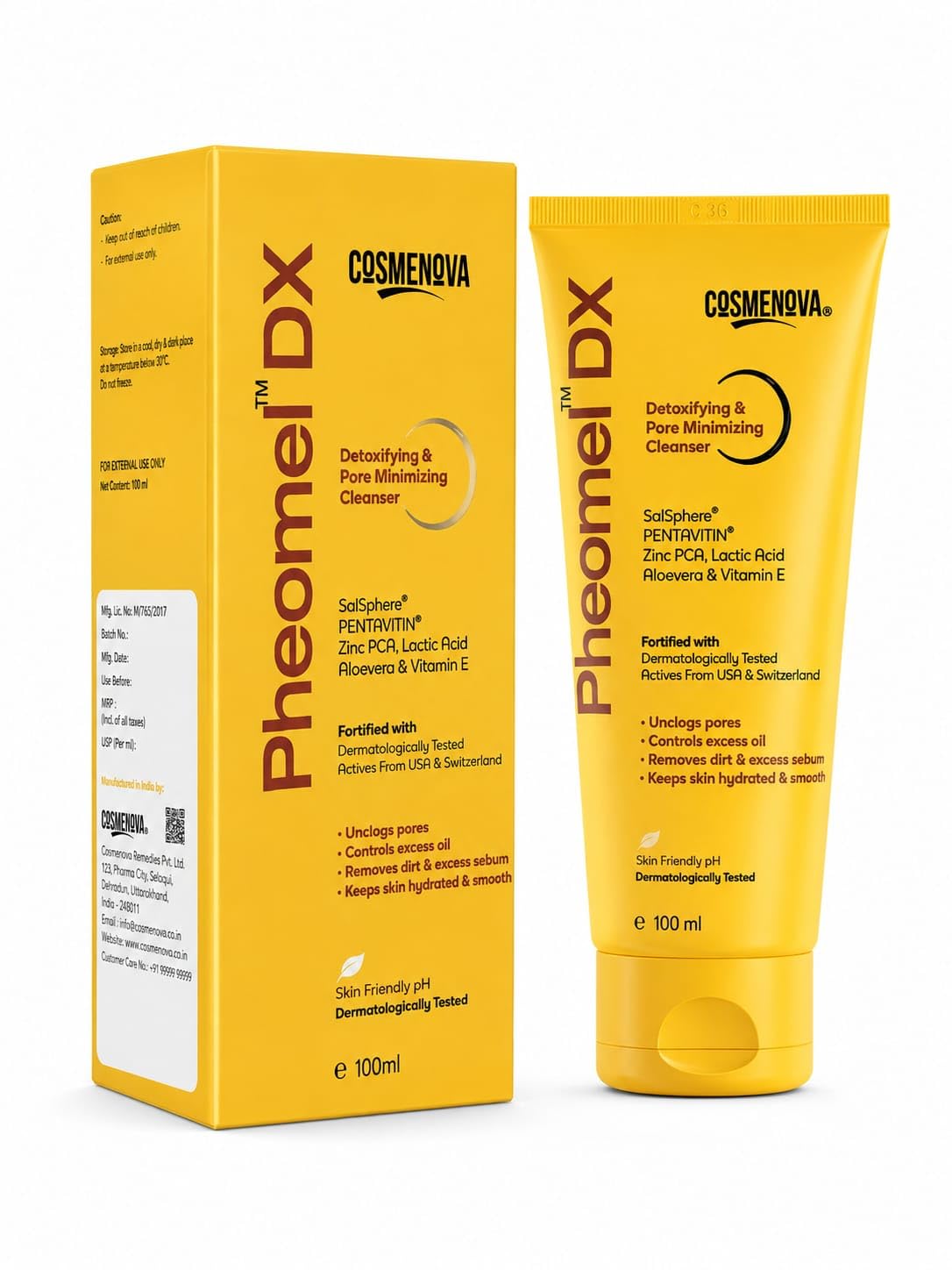 Pheomel™ DX Detoxifying & Pore Minimizing Cleanser, 100 ml | Controls Excess Oil, Zinc PCA & Lactic Acid, Aloe Vera & Vitamin E, Dermatologically Tested, All Skin Types-image-36