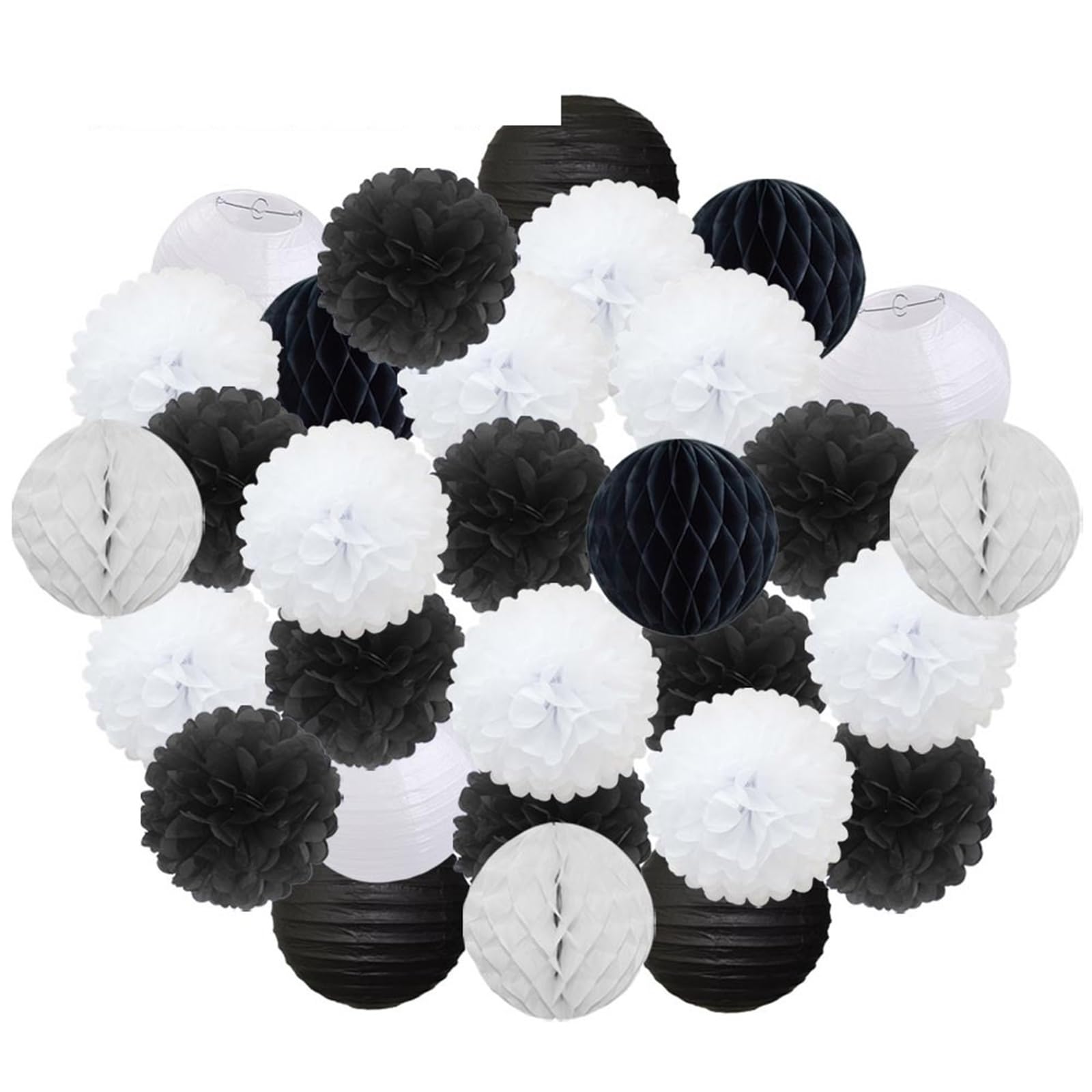 30 piezas de decoración navideña for festivales, farolillos de papel azul y blanco de 15, 20, 25 y 30 cm, for fiestas de cumpleaños, como pompones colgantes.(Black Set,6inch 15cm)