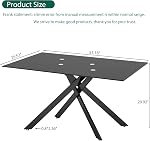 RYH Glass Dining Table for 4-6 People, 51.18 Inches Rectangular Glass Kitchen Table with Black Steel Legs, Modern Dining Room Table for Dinner Kitchen Dining Room (Black)