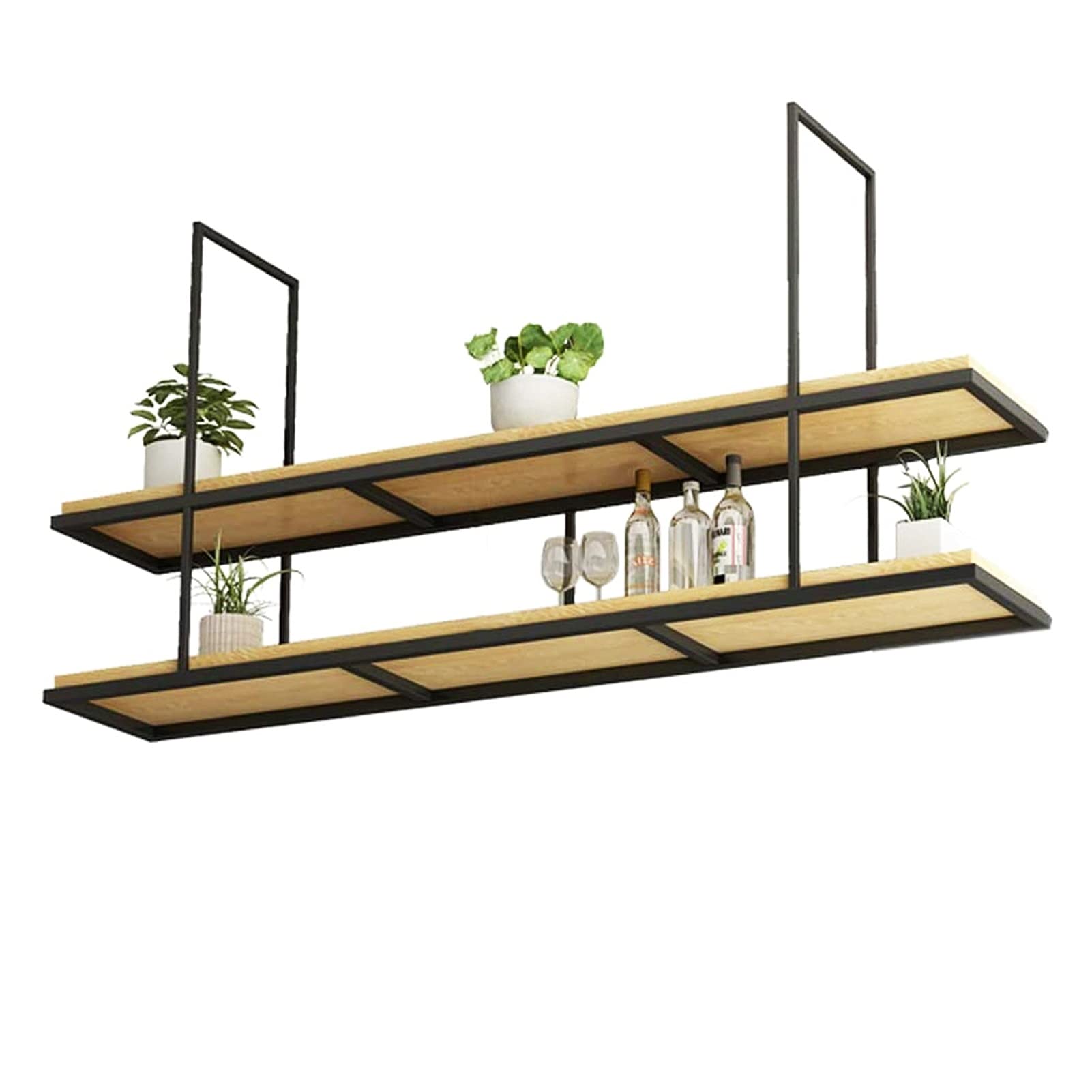 Étagère murale flottante en bois noir et métal pour rangement cuisine, fleurs et vin