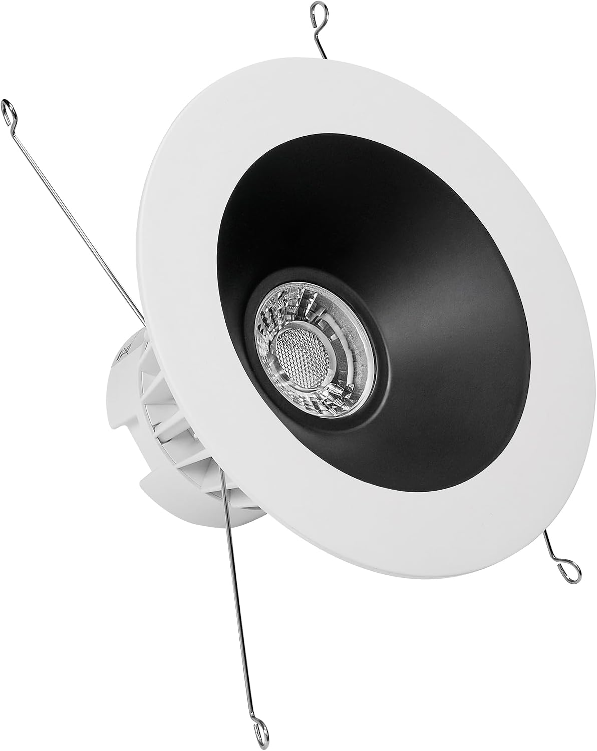 Maxxima 6" Retrofit Recessed Anti-Glare LED Downlight, 1200 Lumens, 5 Color Temperature Selectable 2700K/3000K/3500K/4000K/5000K, Dimmable, E-26 Quick Connect Adapter, 90 CRI, White Trim Black Baffle