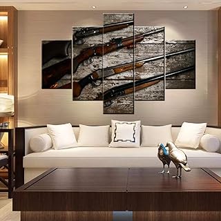 Painting Sniper and Rifle Gun Black and White Military Pictures Canvas Wall Art, 60" W x 40" H, Multicolor, 5 Piece