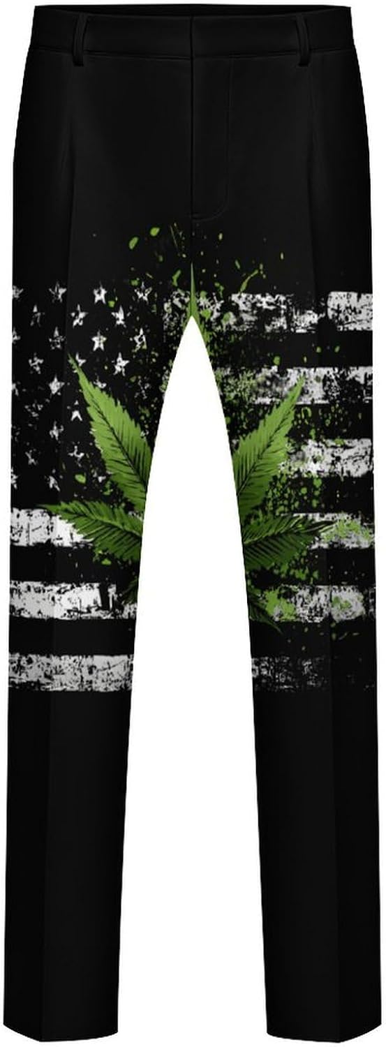 Weed1 U.S. Flag Novelty Men's Casual Pants Slim Fit Suit Dress Trousers