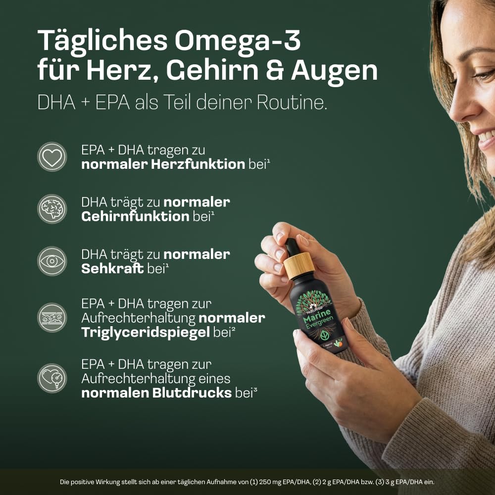 NatuRise® Omega 3 Vegan - 4700mg Algenöl pro Tag davon 3139mg Omega 3 (DHA, EPA & DPA) - Hochdosiert – 100ml – Laborgeprüft– Pipette mit Dosierskala - UV-Glas (Blutorange & Zitrone)