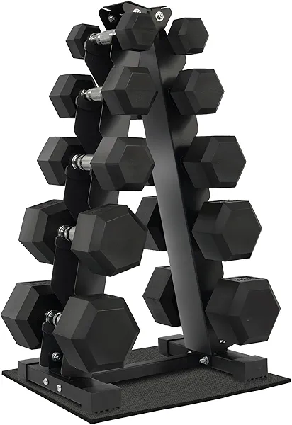 Fitvids Rubber Coated Hex Dumbbell Weight Sets and Storage Rack, 100LBS Set or 150LBS Set, 5-20 lbs Pairs or 5-25 lbs Pairs