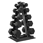 Fitvids Dumbbell Set with Rack  Dumbbell + A-Rack: 150LBS Set  Black