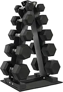 Rubber Encased Hex Dumbbell Set with Rack, 5-20LB or 5-25LB Hand Weights with Anti-Slip Grip for Exercise & Fitness, Dumbbell Weights Set for Home Gym,100LB or 150LB Set Options