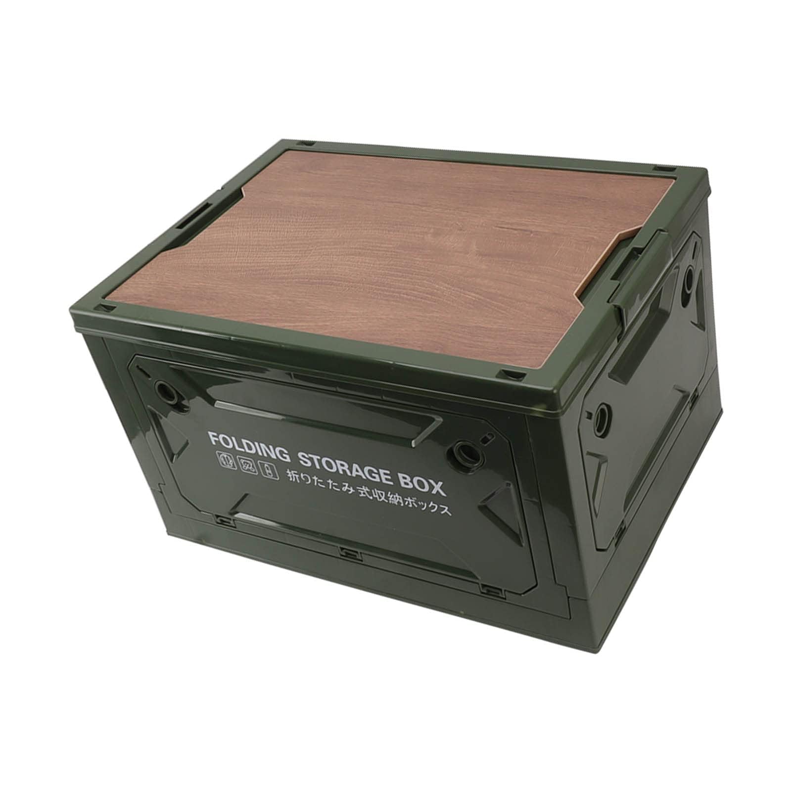 Ejoyous Boîte de Rangement de Camping 50L avec Couvercle en Bois, 4 Roues, Pliable, Vert OD