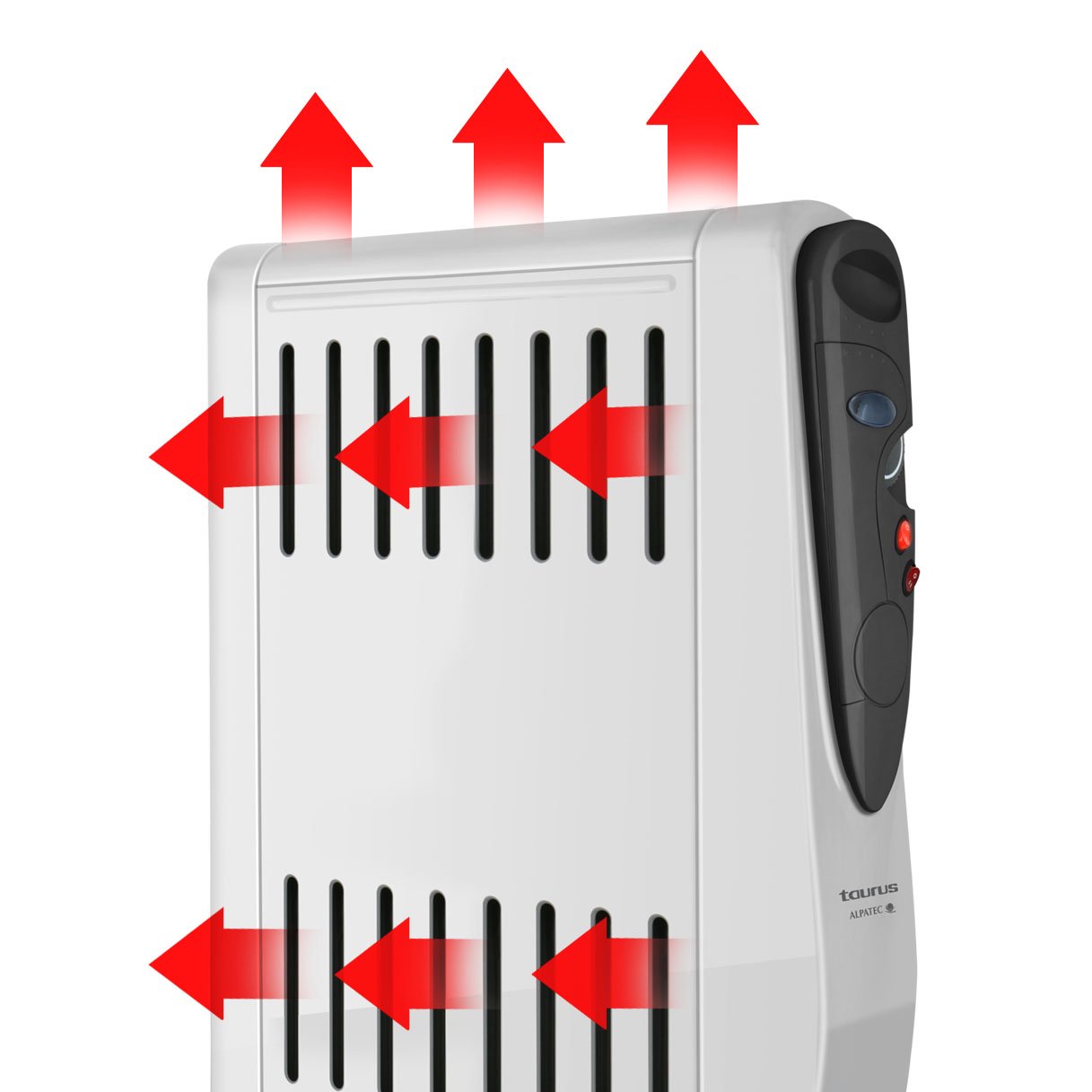 Taurus Tuareg 2000 Radiador de aceite, doble efecto: radiación y convección, 3 posiciones de calor, humidificador integrado, termostato regulable, ruedas, asa de transporte, silencioso, 2000 watts