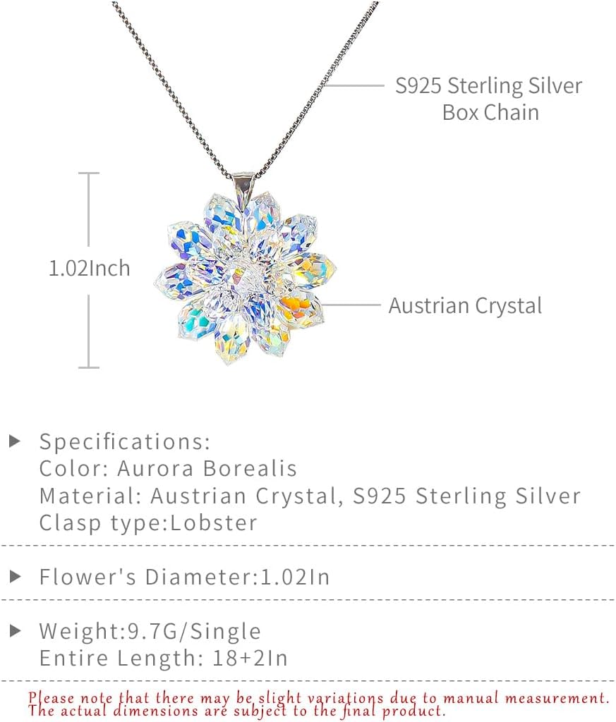 925 Sterling Silver Necklace dazzling Iridescent Daisy flower Pendant with Aurora Borealis Austrian Crystals Handcraft Jewelry for Women ladies gift - Image 2