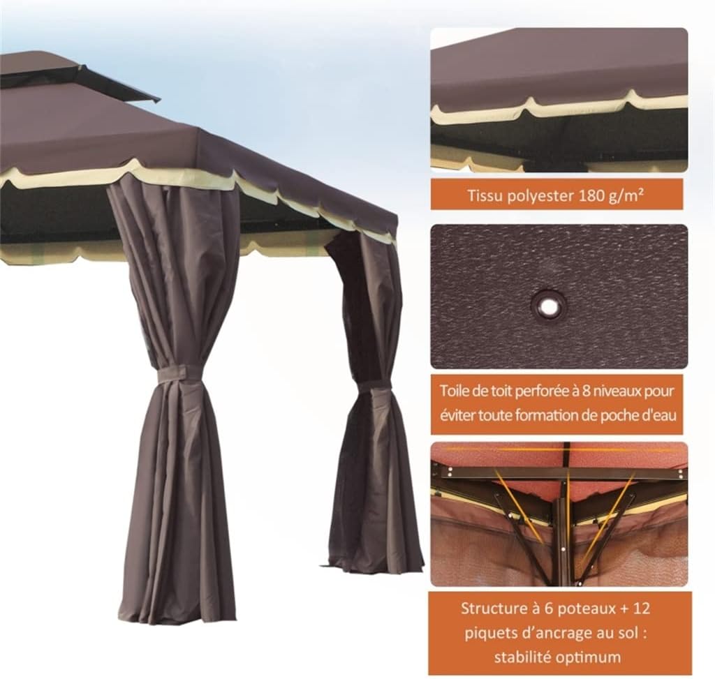 Garden Gazebo 4x3m Aluminum Gazebo with Ventilation Roof Curtains for Parties Events Outdoor Cafe