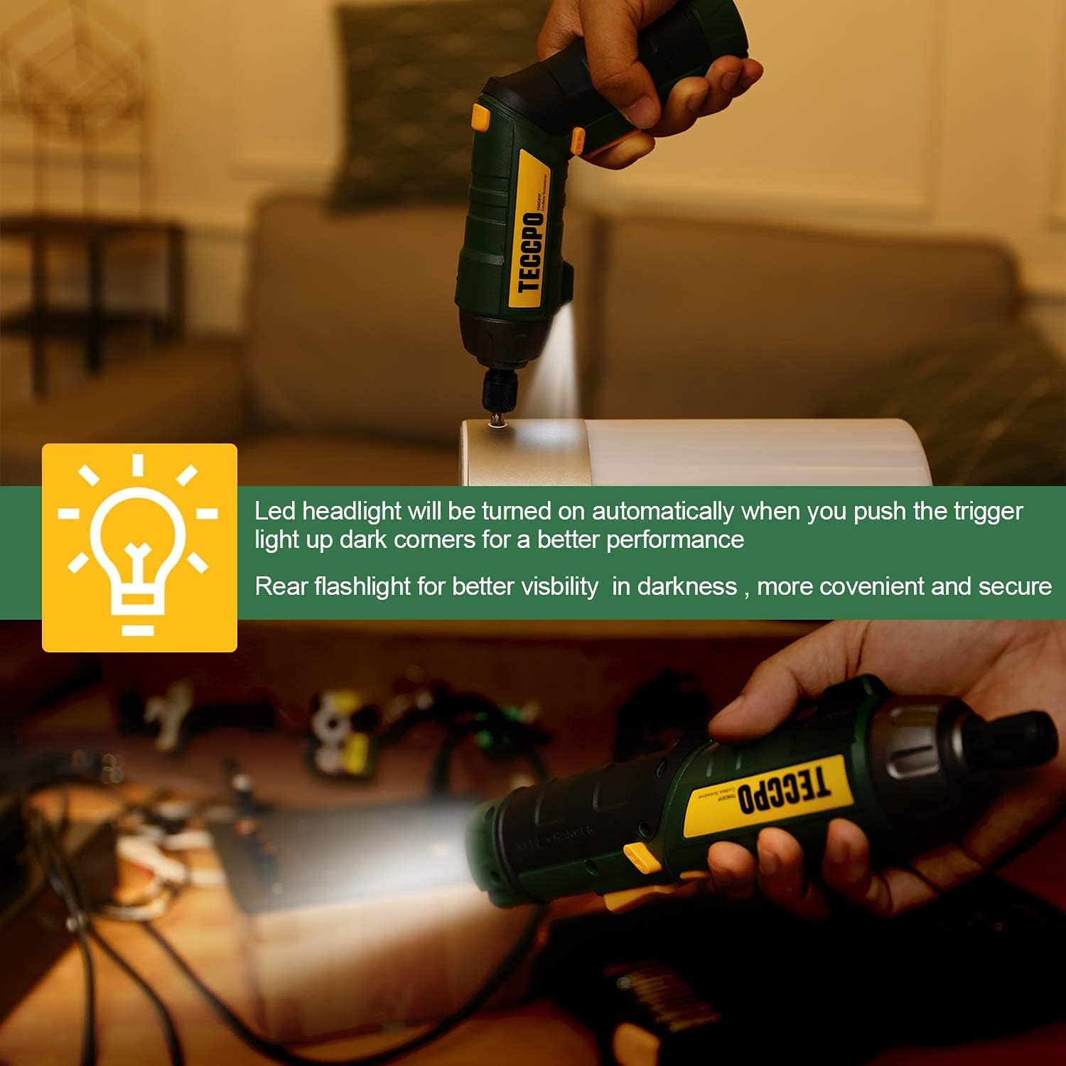 Electric Screwdriver, 45Pcs 6N.m, TECCPO 4V Cordless Power Screwdriver, 9+1 Torque Gears, Electric Screwdriver Rechargeable with 2000mAh Li-ion, 1/4'' Hex Self-Lock Chuck, 2 LED, Adjustable 2 Position : Tools & Home Improvement