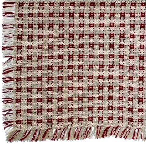 62 x 108 (Rectangle) Homespun Tablecloth, Hand Loomed, 100% Cotton, Stone/Cranberry by Mountain Laurel Mercantile