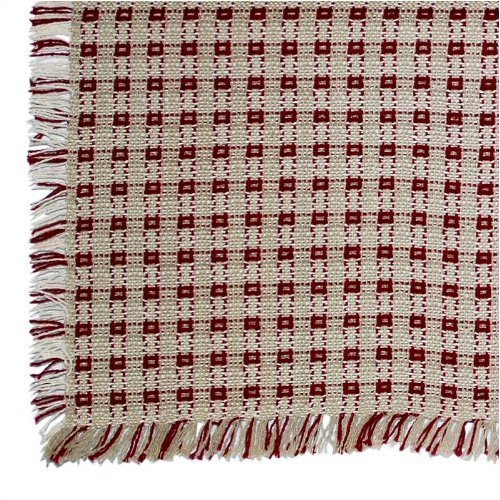 62 x 108 (Rectangle) Homespun Tablecloth, Hand Loomed, 100% Cotton, Stone/Cranberry by Mountain Laurel Mercantile