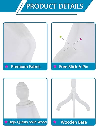 Miniatura 3 de MKDLUFEI Maniquí para mujeres y adultos, maniquí de profesionales de la moda, altura ajustable de 63.4 pulgadas, blanco, espuma y madera