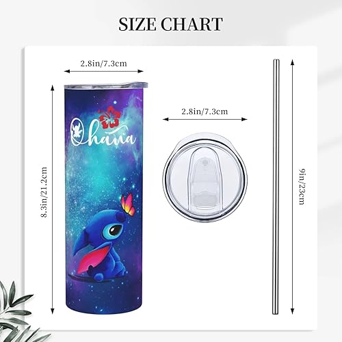 Miniatura 3 de OAKITA Stitch - Vaso de acero inoxidable de 20 onzas con doble pared aislada al vacío con tapa y pajita, sin BPA, taza de viaje para hielo y bebidas