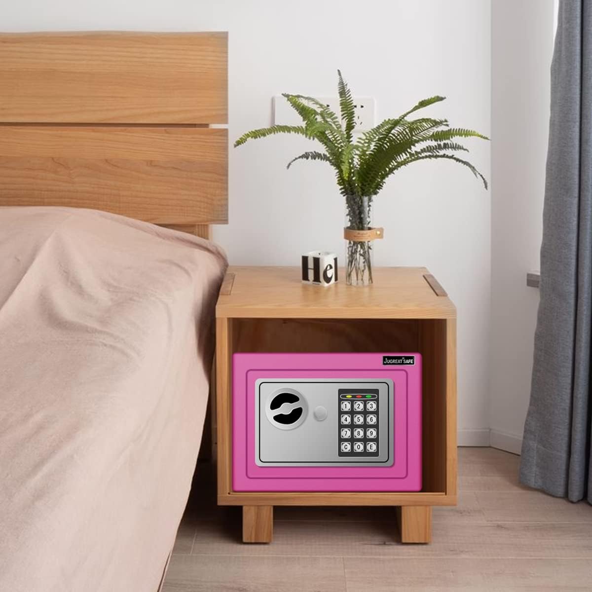 JUGREAT Safe Box with Induction Light,Electronic Digital Security Safe Steel Construction Hidden with Lock，Wall or Cabinet Anchoring Design for Home Office Hotel Business 0.23 Cubic Feet Pink