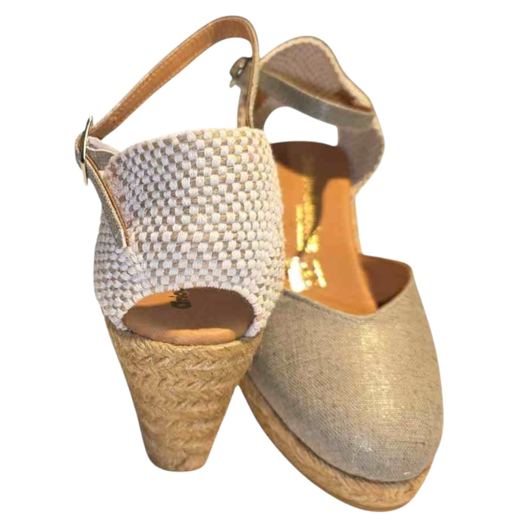 Sandalias Cuña Media Mujer, Sandalias Esparto Yute Natural, Alpargatas Mujer Cuña Hechas a Mano en España