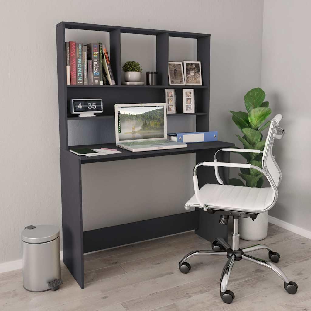 Scrivania con Ripiani Grigio 110x45x157 cm Legno Ingegneria