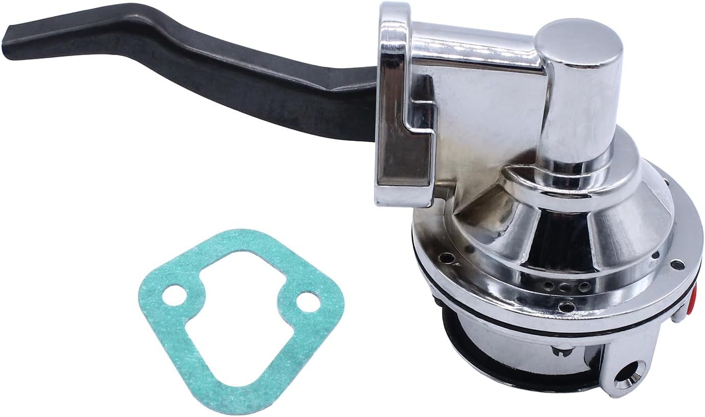 Chrome Mechanical Fuel Pump 6.5 PSI 1/4” NPT Inlet/Outlet Compatible with Ford FE 352 360 390 406 427 428, V8 Engine