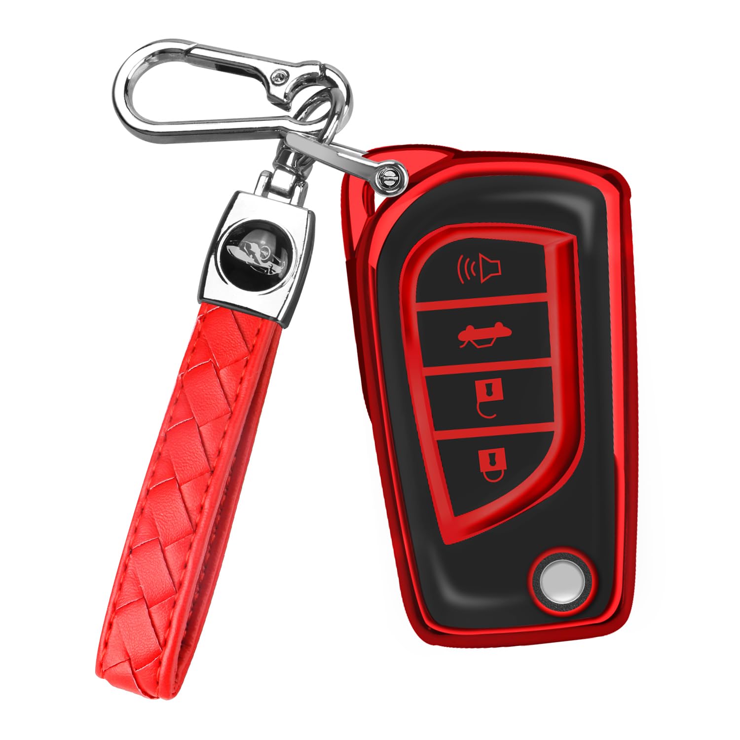 QBUC for Toyota Flip Key Fob Cover Soft TPU Key Case Cover with Keychain for Fortuner Tundra Camry RAV4 Challenger Key Shell