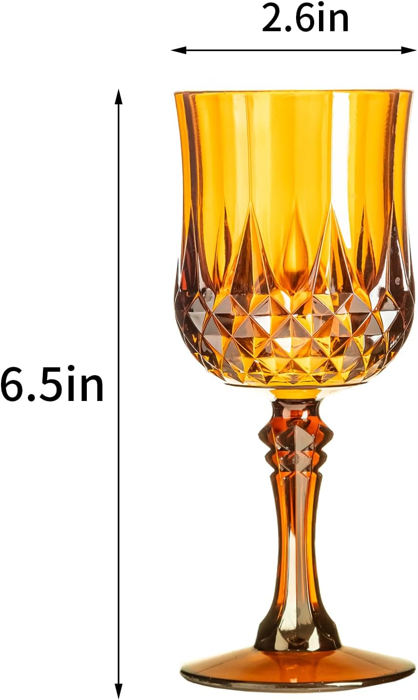 XKXKKE 100 Pcs Amber Plastic Wine Glasses, Plastic Water Goblets for Parties, Stemmed Drinking Glasses for Wedding Reception, Grand Event Party Bar Supplies Reusable Drinking Cups
