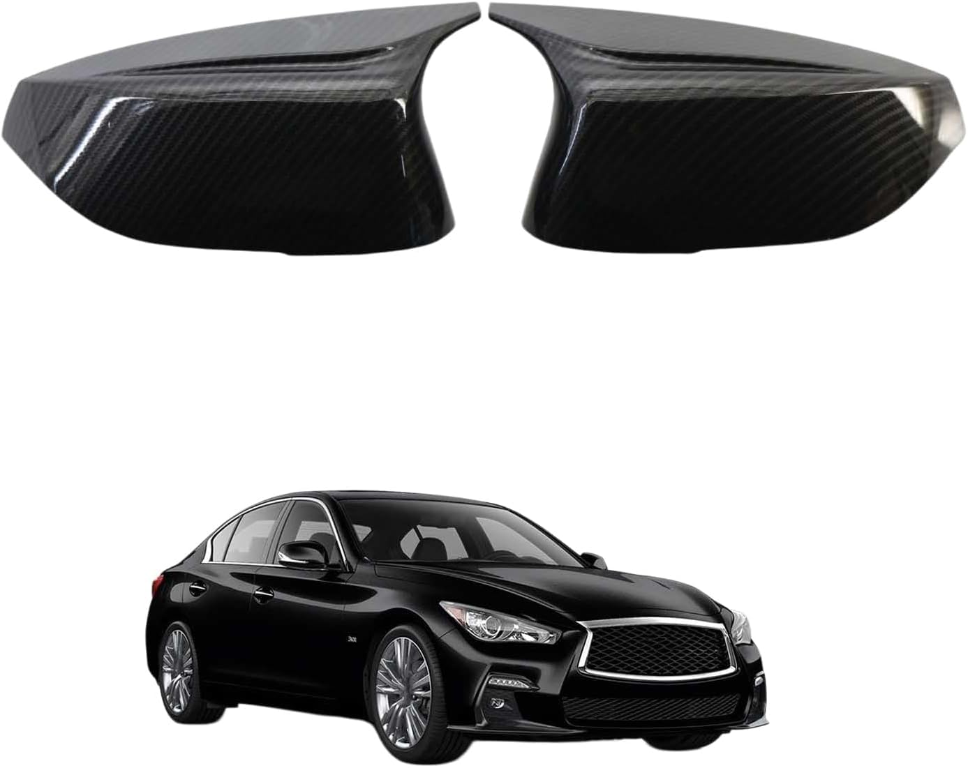 XJPGHA Wing Mirror Covers Caps for Infiniti Q50 Q50S 2014-2018, Sturdy Durable Cover Housing Door Mirror Vehicle Accessory Rearview Side Covers,Carbon Fiber Texture